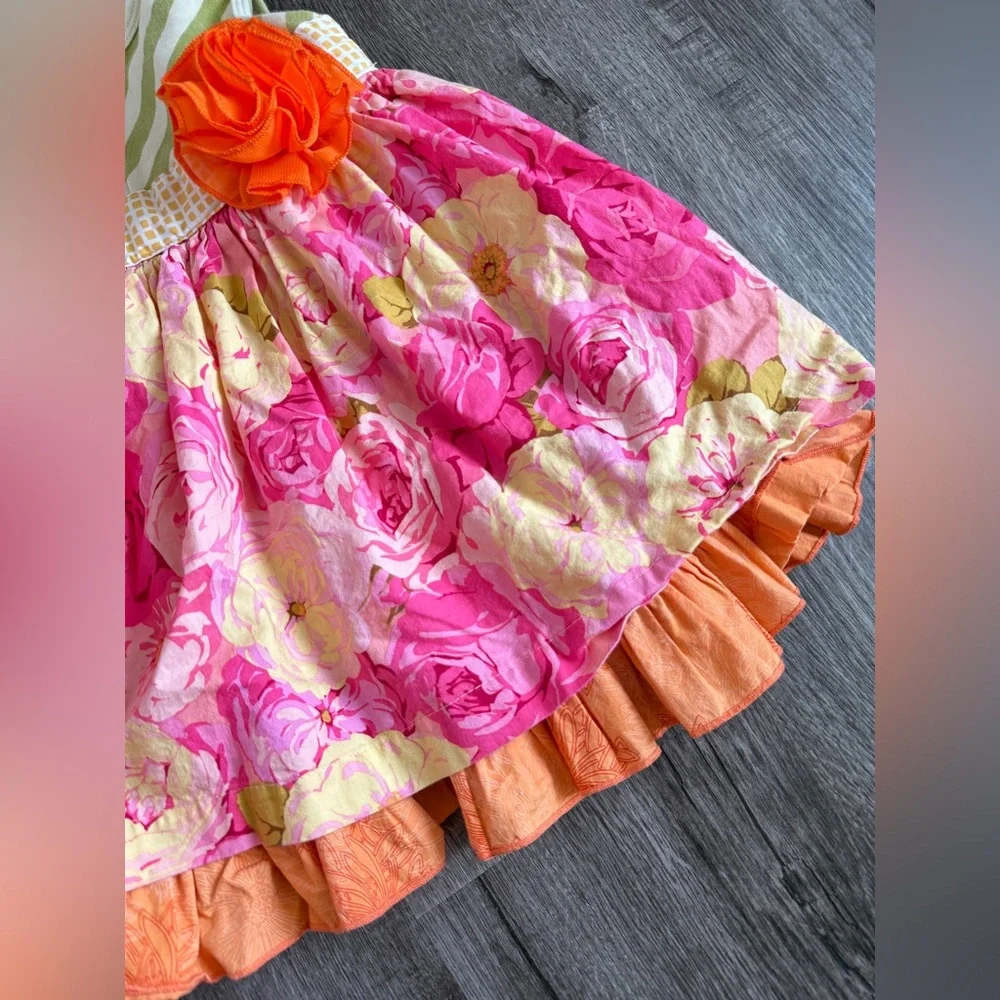 Giggle Moon Girls Outfit Dress and Ruffle Pants Set Floral Green Pink - Picture 6 of 10